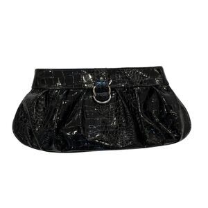 Apt. 9 Black Faux Patent Leather Crocodile Embossed Clutch Purse, Snap Closure